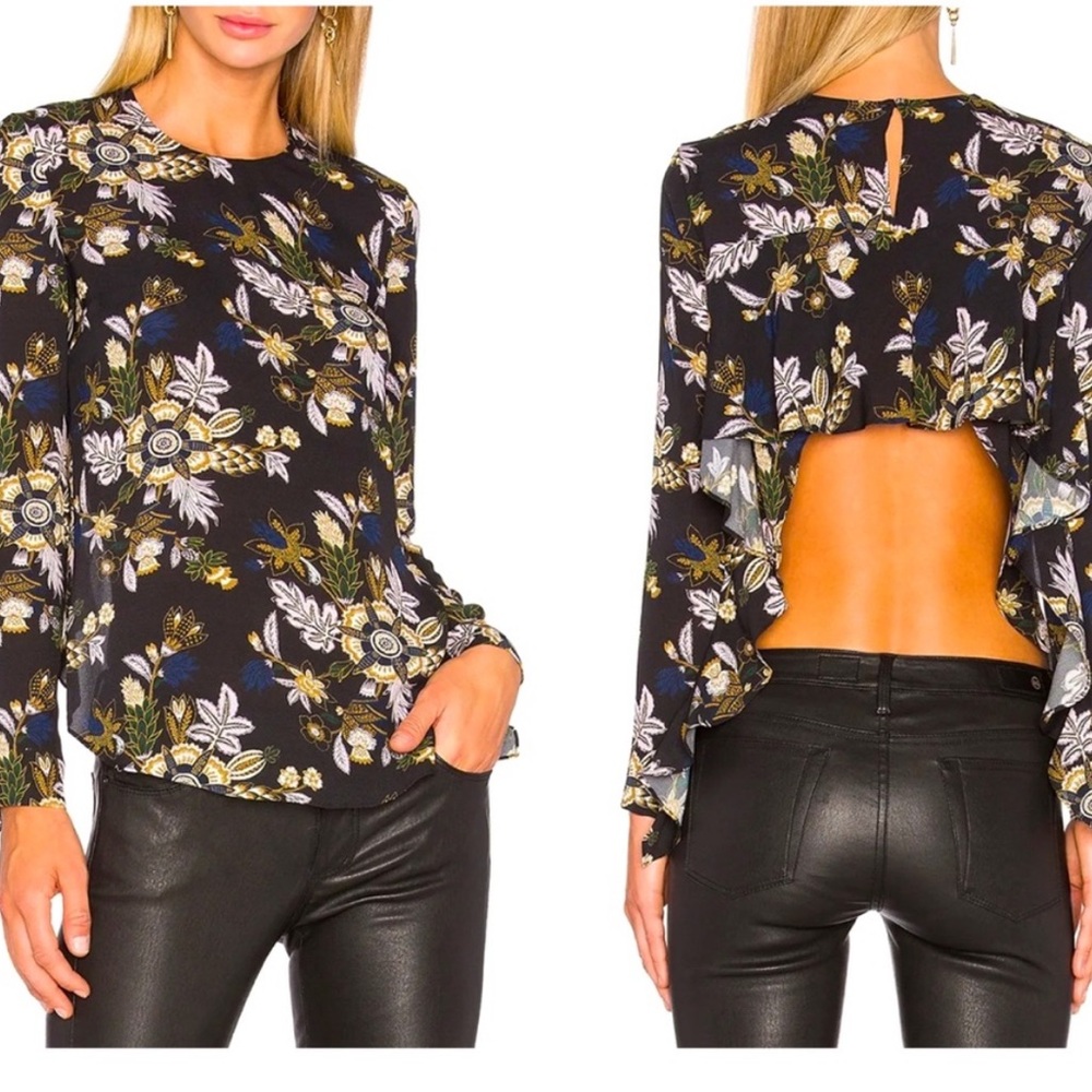 ALC Cooper 100%‎ Silk asymmetric, floral ruffled tunic blouse top Size 2